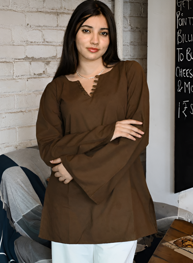 Women Brown Solid Pure Cotton Corset Short Kurti
