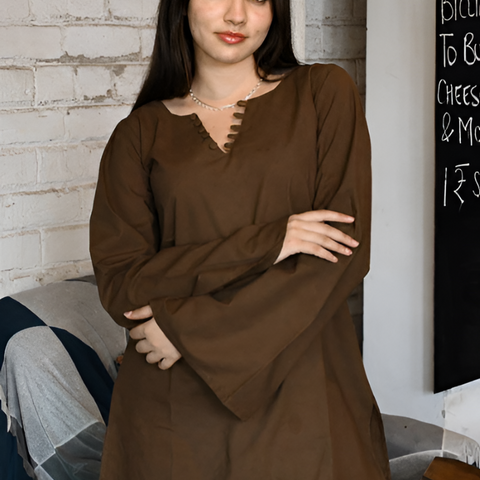 Women Brown Solid Pure Cotton Corset Short Kurti