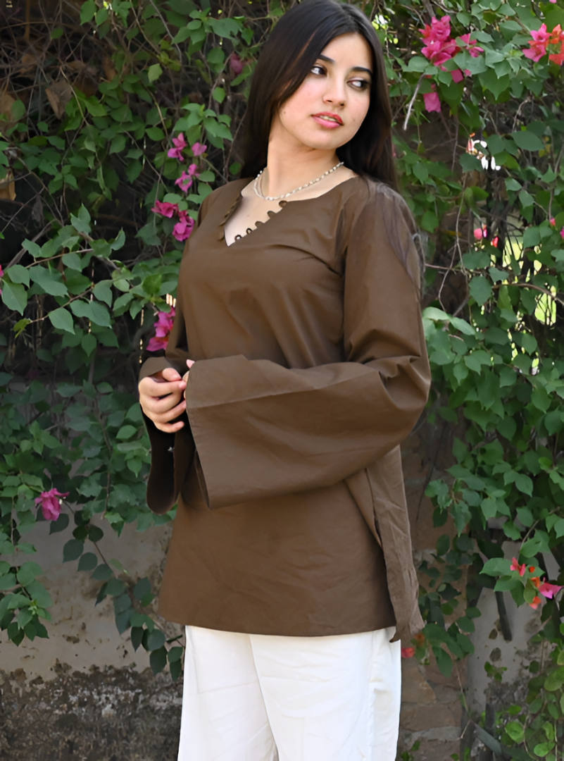 Women Brown Solid Pure Cotton Corset Short Kurti