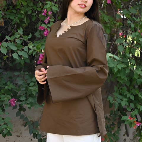 Women Brown Solid Pure Cotton Corset Short Kurti