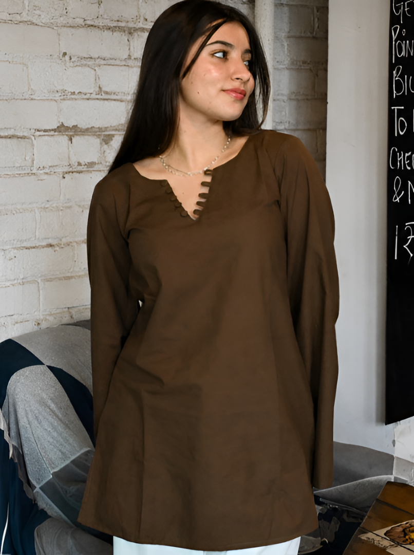 Women Brown Solid Pure Cotton Corset Short Kurti