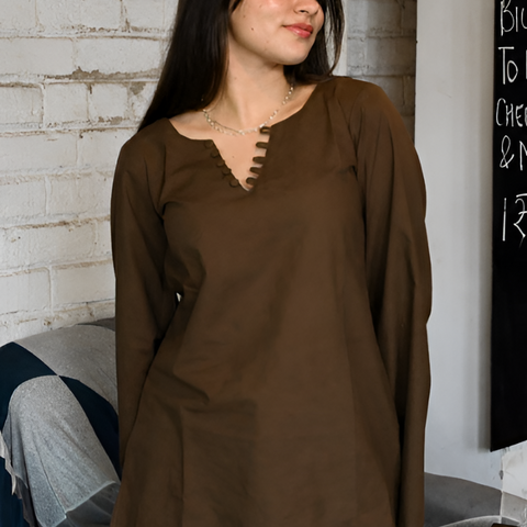 Women Brown Solid Pure Cotton Corset Short Kurti
