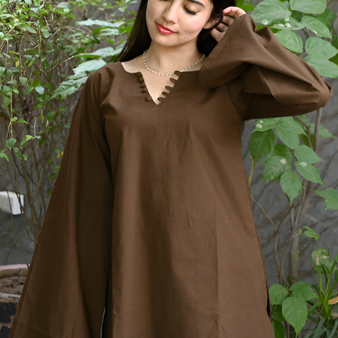 Women Brown Solid Pure Cotton Corset Short Kurti