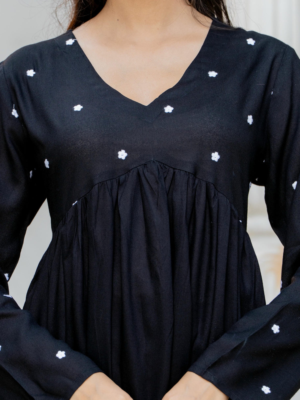 Women Black Embroidered V-Neck Flared Kurta Pant Set