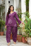 Women Purple Bandhani Lehariya Cotton Farsi Suit Set