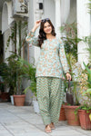 Women Sea Green Printed Cotton Farsi Suit Set