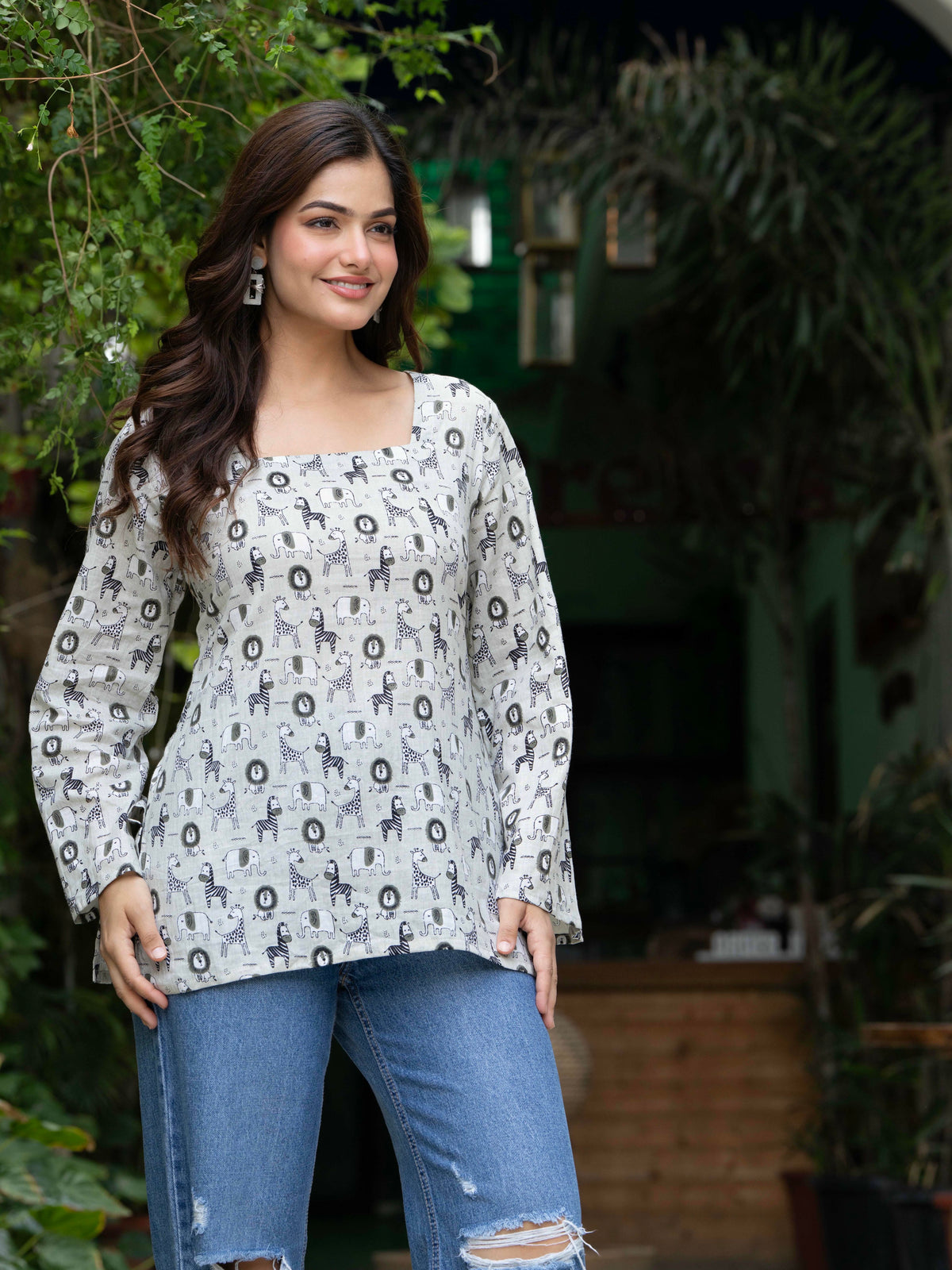 Women Off-White Cotton Corset Top with Bell Sleeves