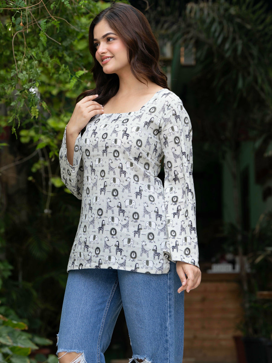 Women Off-White Cotton Corset Top with Bell Sleeves