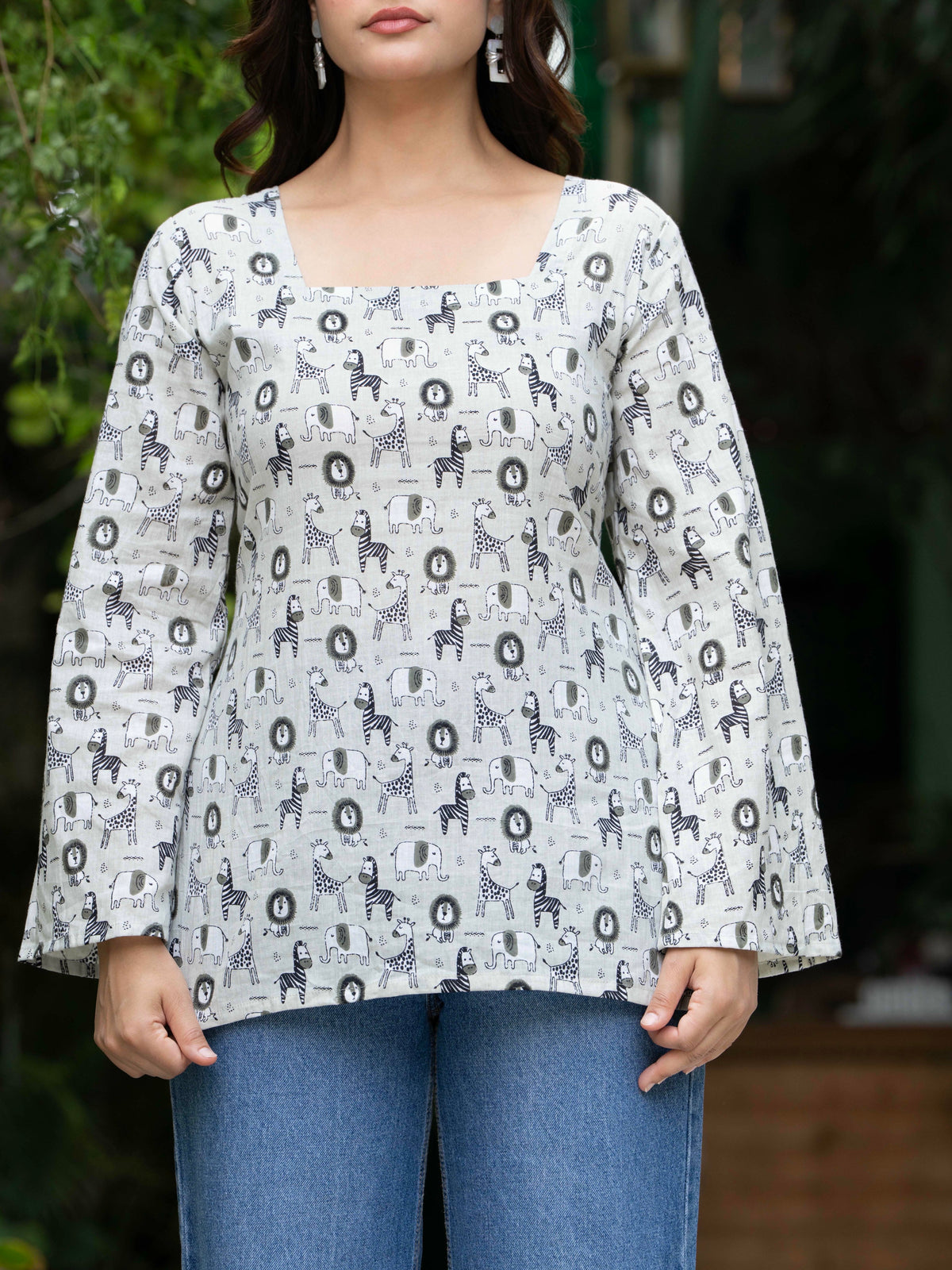 Women Off-White Cotton Corset Top with Bell Sleeves