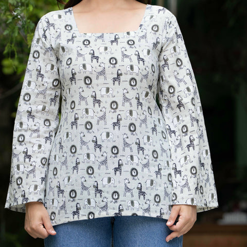Women Off-White Cotton Corset Top with Bell Sleeves