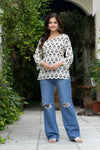 Women Off-White Floral Cotton Corset Top with Flared Sleeves
