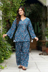 Women Blue Floral Cotton Farsi Co-ord Set