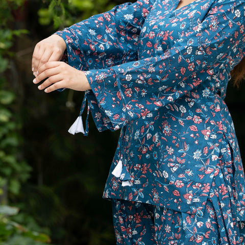 Women Blue Floral Cotton Farsi Co-ord Set