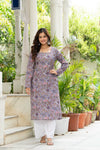 Women Light Purple Printed Cotton Corset Long Kurti