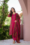Women Red Floral Printed Cotton Straight Kurta Pant Dupatta Set