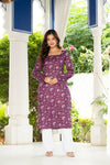 Women Purple Floral Printed Cotton Corset Long Kurti