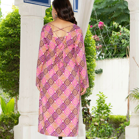 Women Pink & Blue Lehariya Printed Cotton Corset Long Kurti