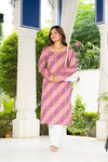 Women Pink & Blue Lehariya Printed Cotton Corset Long Kurti
