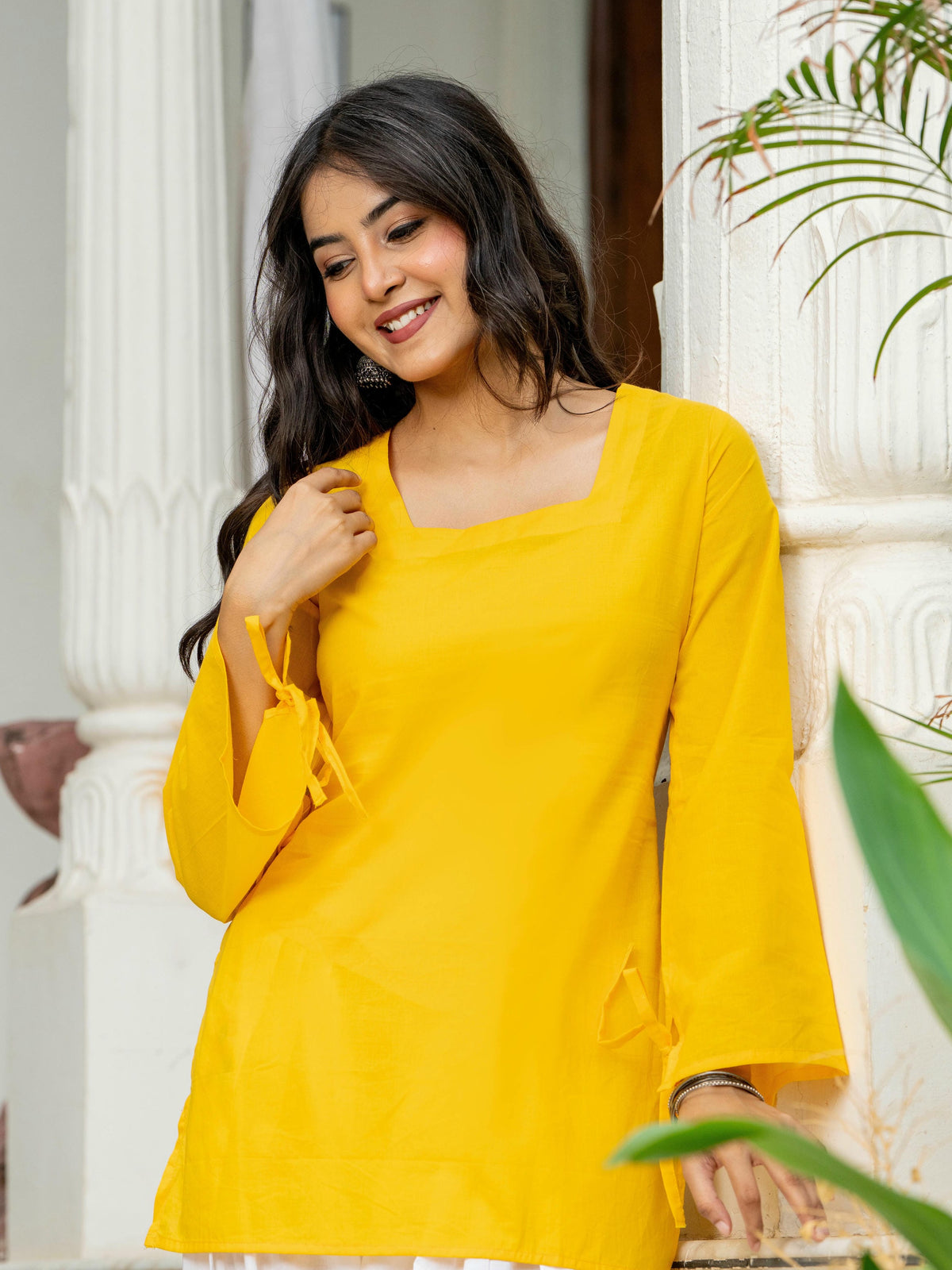 Women Yellow & White Sunflower Embroidered Cotton Farshi Salwar Set