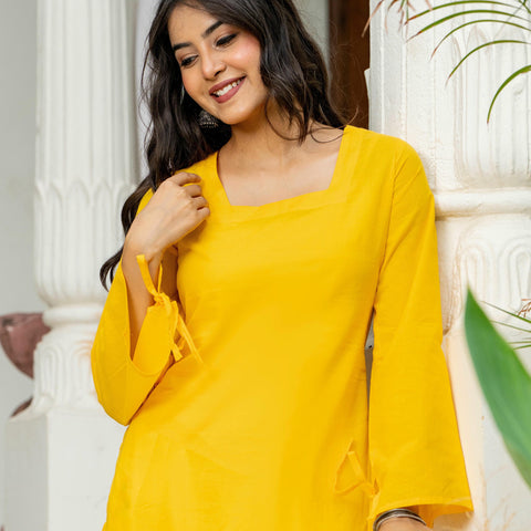 Women Yellow & White Sunflower Embroidered Cotton Farshi Salwar Set