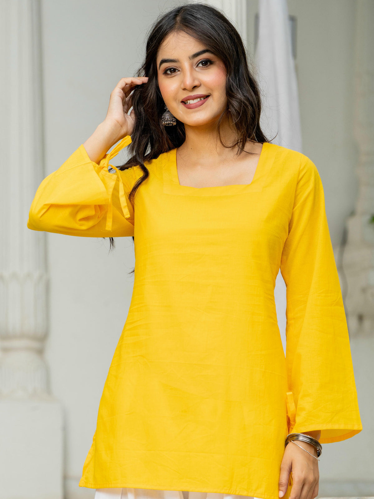 Women Yellow & White Sunflower Embroidered Cotton Farshi Salwar Set