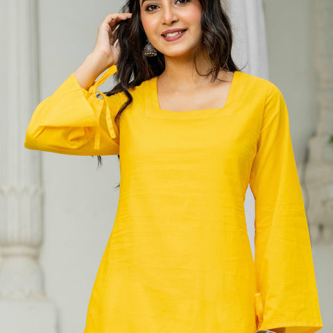Women Yellow & White Sunflower Embroidered Cotton Farshi Salwar Set