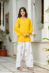Women Yellow & White Sunflower Embroidered Cotton Farshi Salwar Set