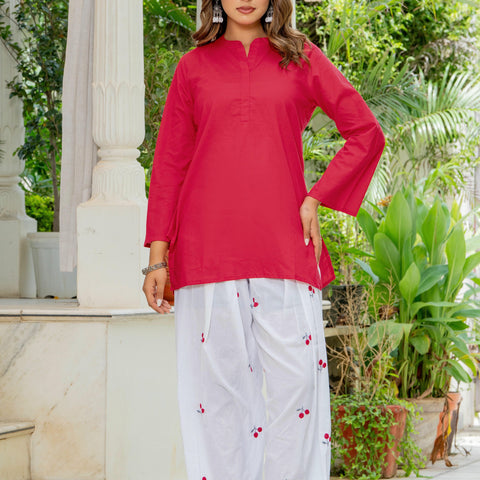 Women Red & White Cherry Print Cotton Farshi Salwar Set