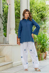 Women White & Blue Evil Eye Print Cotton Farshi Salwar Set