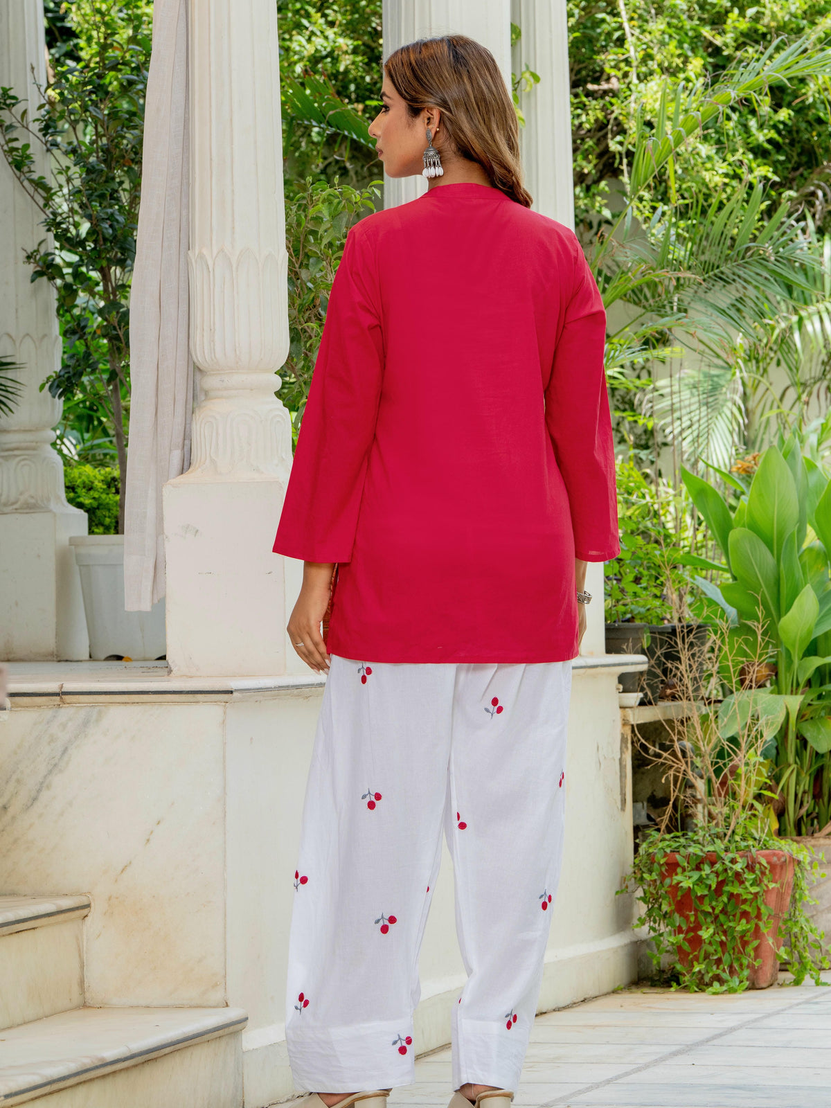 Women Red & White Cherry Print Cotton Farshi Salwar Set