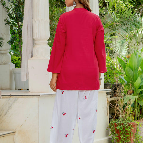 Women Red & White Cherry Print Cotton Farshi Salwar Set