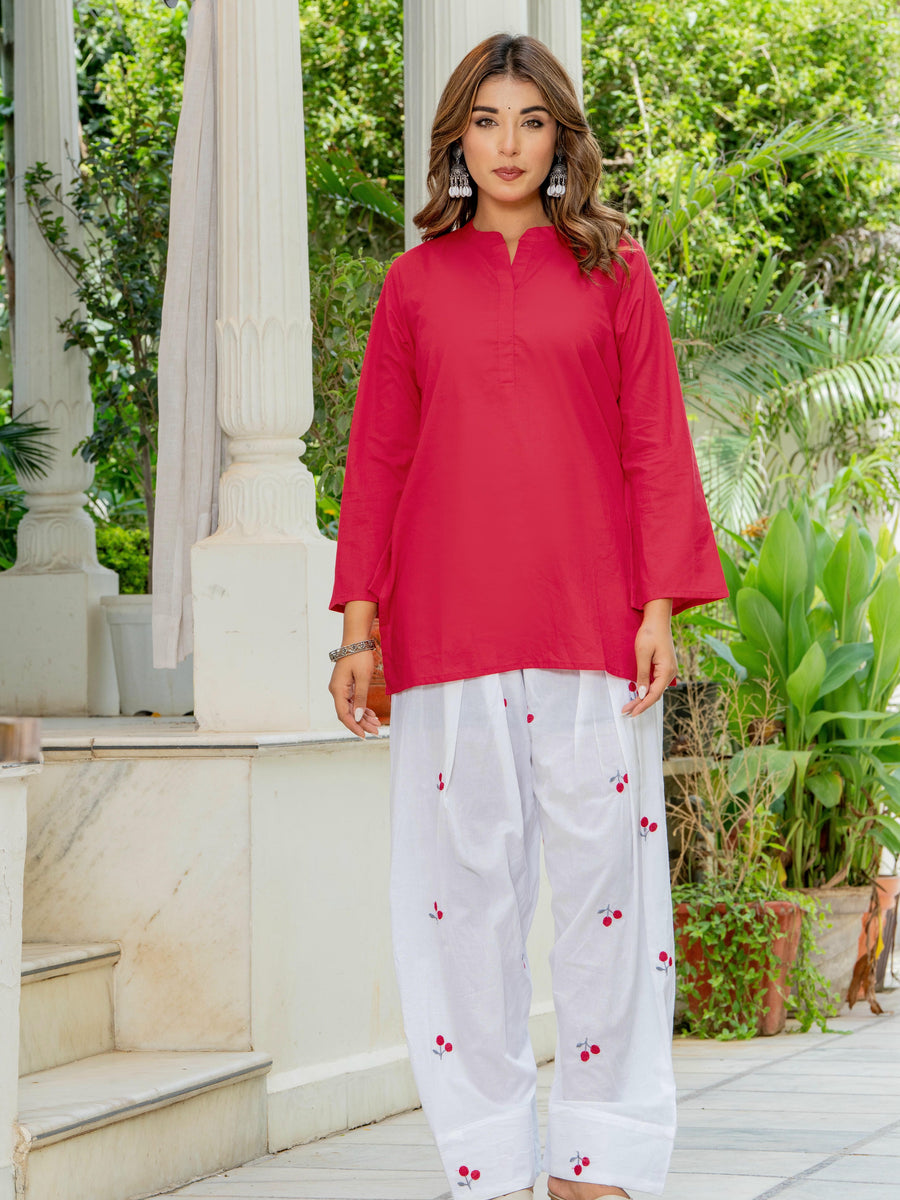 Women Red & White Cherry Print Cotton Farshi Salwar Set