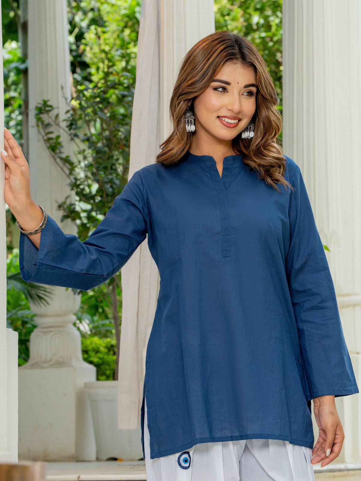 Women White & Blue Evil Eye Print Cotton Farshi Salwar Set