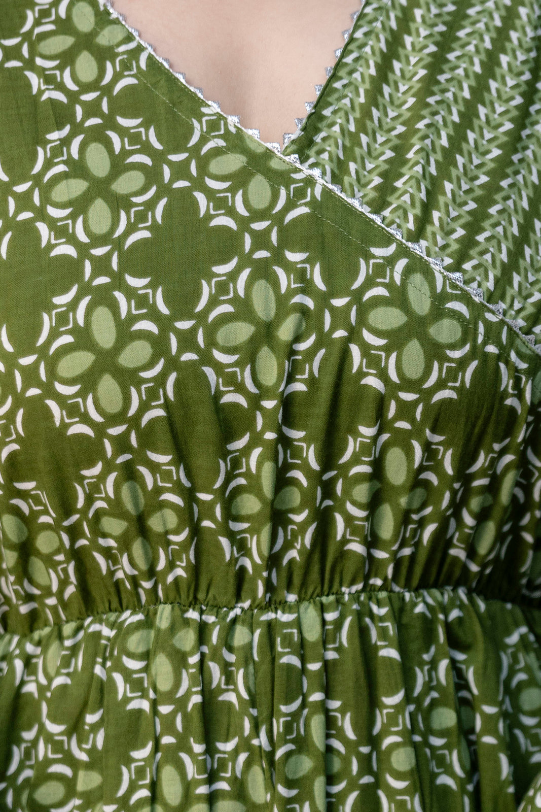 Women Green Floral Print Cotton Anarkali Kurta Palazzo Set with Dupatta