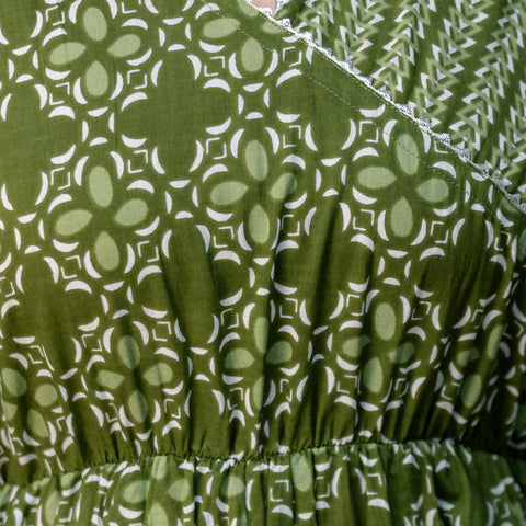 Women Green Floral Print Cotton Anarkali Kurta Palazzo Set with Dupatta