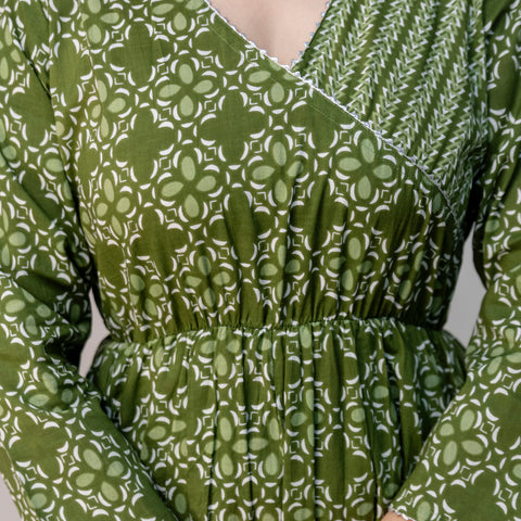 Women Green Floral Print Cotton Anarkali Kurta Palazzo Set with Dupatta