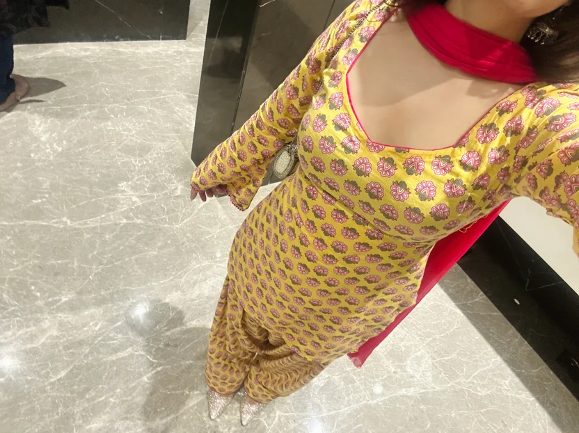 Women Mustard Yellow Floral Square Neck Farshi Salwar Set with Dupatta