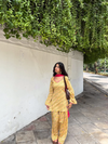 Women Yellow Floral Print Cotton Farshi Salwar Suit with Pink Dupatta