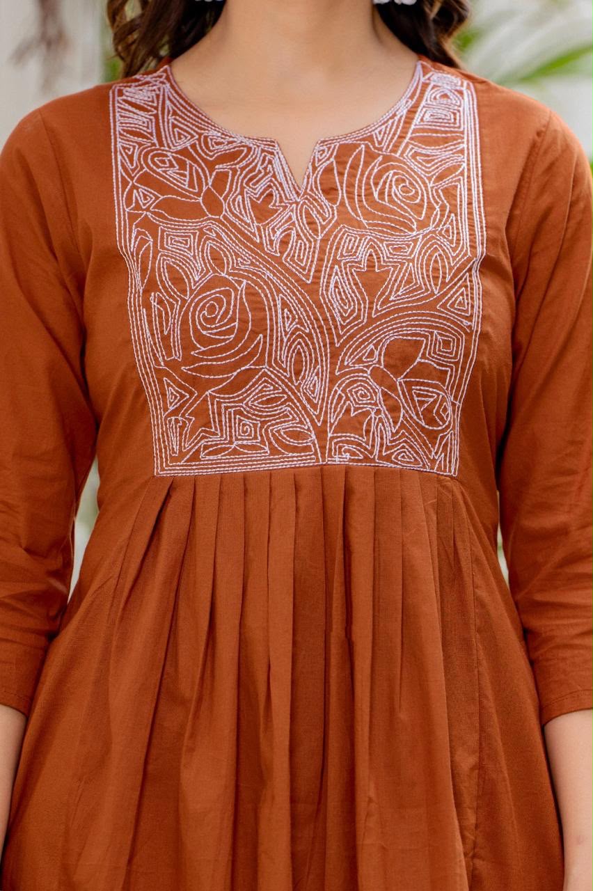 Women Rust Orange Embroidered 3 Piece Anarkali Suit with Dupatta