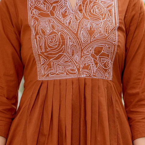 Women Rust Orange Embroidered 3 Piece Anarkali Suit with Dupatta