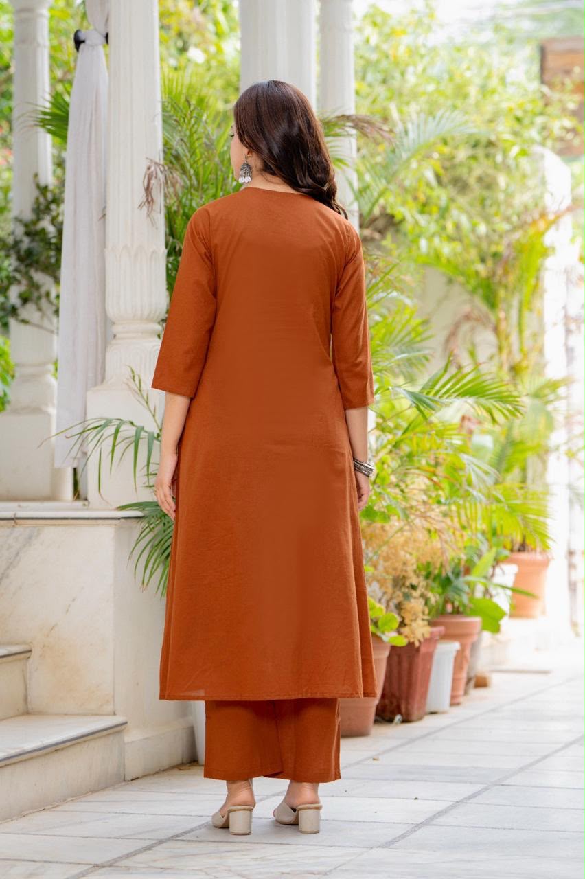 Women Rust Orange Embroidered 3 Piece Anarkali Suit with Dupatta