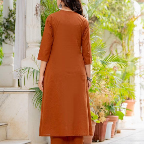 Women Rust Orange Embroidered 3 Piece Anarkali Suit with Dupatta