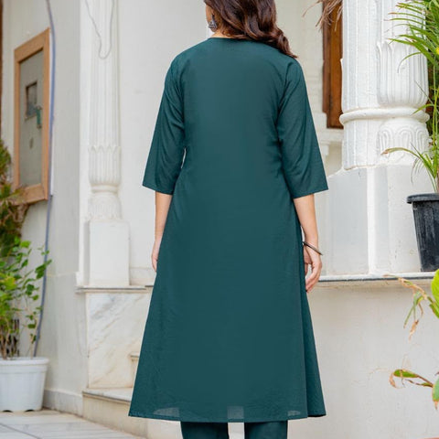 Women Green Embroidered Notch Neck Anarkali Kurta Pant Dupatta Set